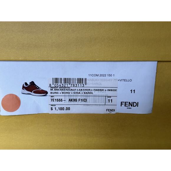 NIB $1100 Fendi FF Logo Fabric/Leather Burgundy Sneakers 12 US (45 Eu) 7E1555 main image 10